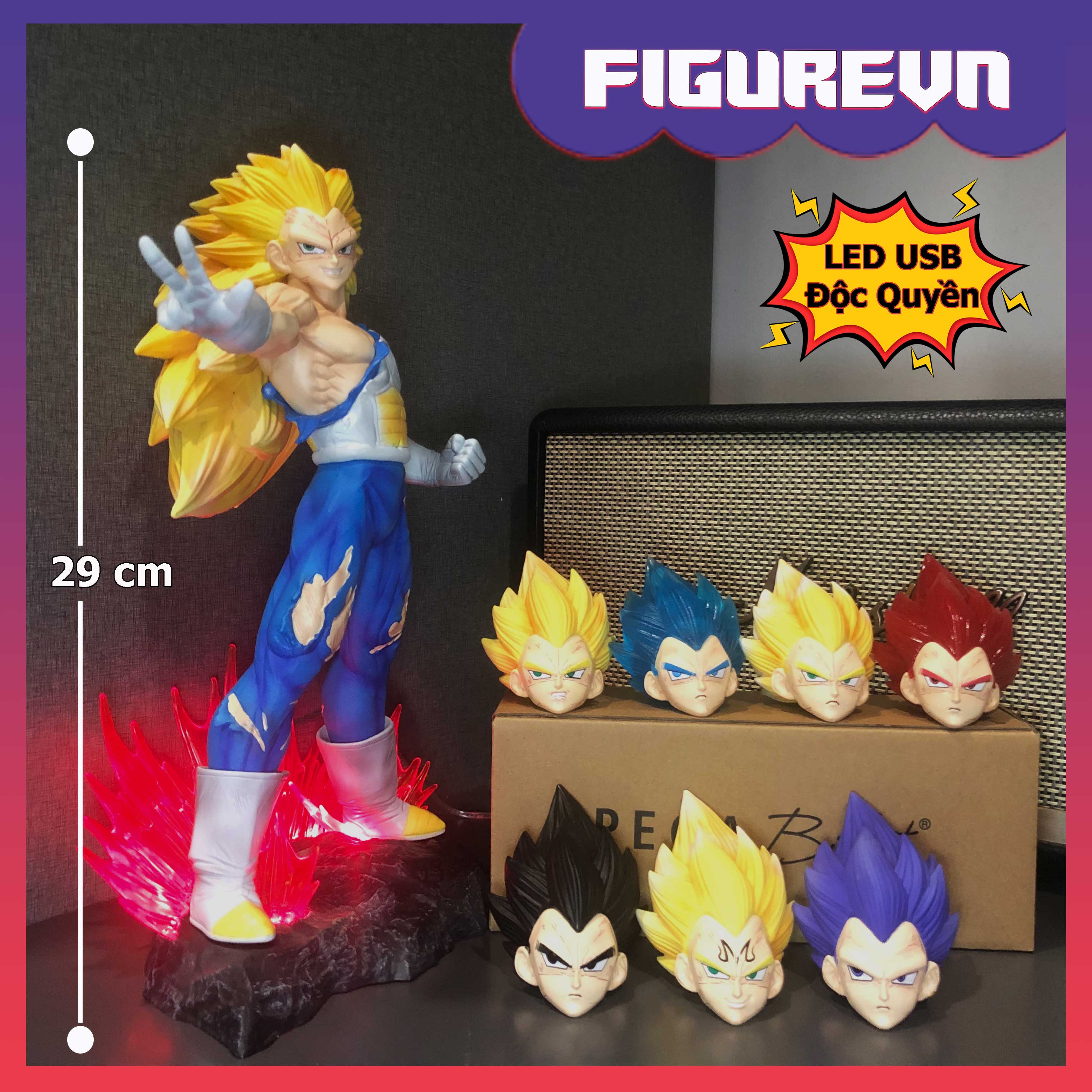 Mô hình Vegeta kèm 8 đầu 29 cm có LED (usb) - Dragon Ball