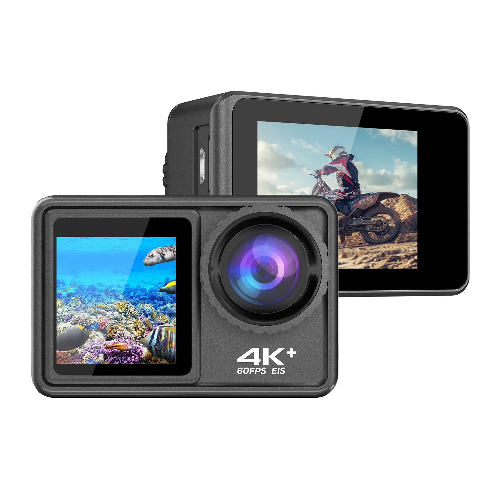 4K 24MP Dual Screen Sport Camera DV Camcorder 2.0 Inch Screen 170° Wide Angle EIS 40m Waterproof WiFi with Macro Lens