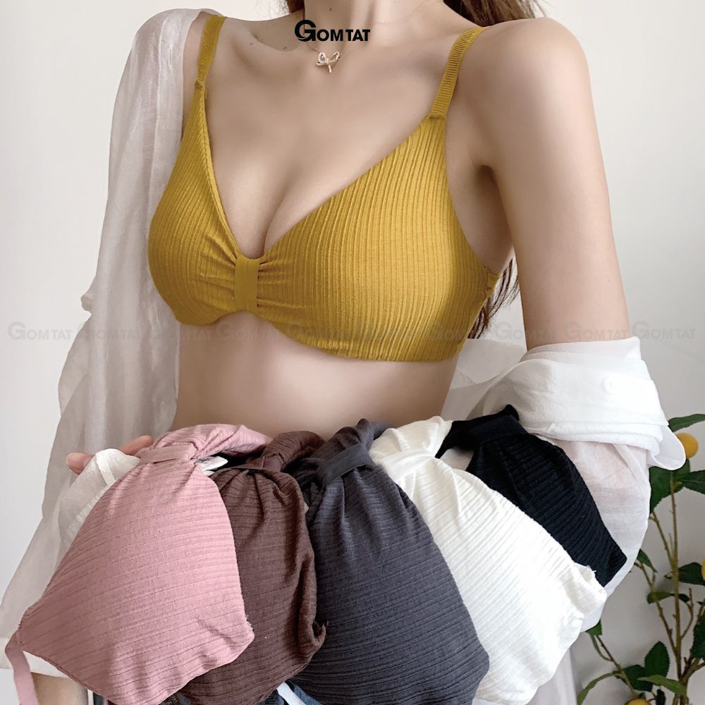 Áo bra thắt nơ 2 dây không gọng đệm mỏng siêu nâng ngực, áo lót nữ hở lưng chất cotton siêu thoáng khí - BRANO-003