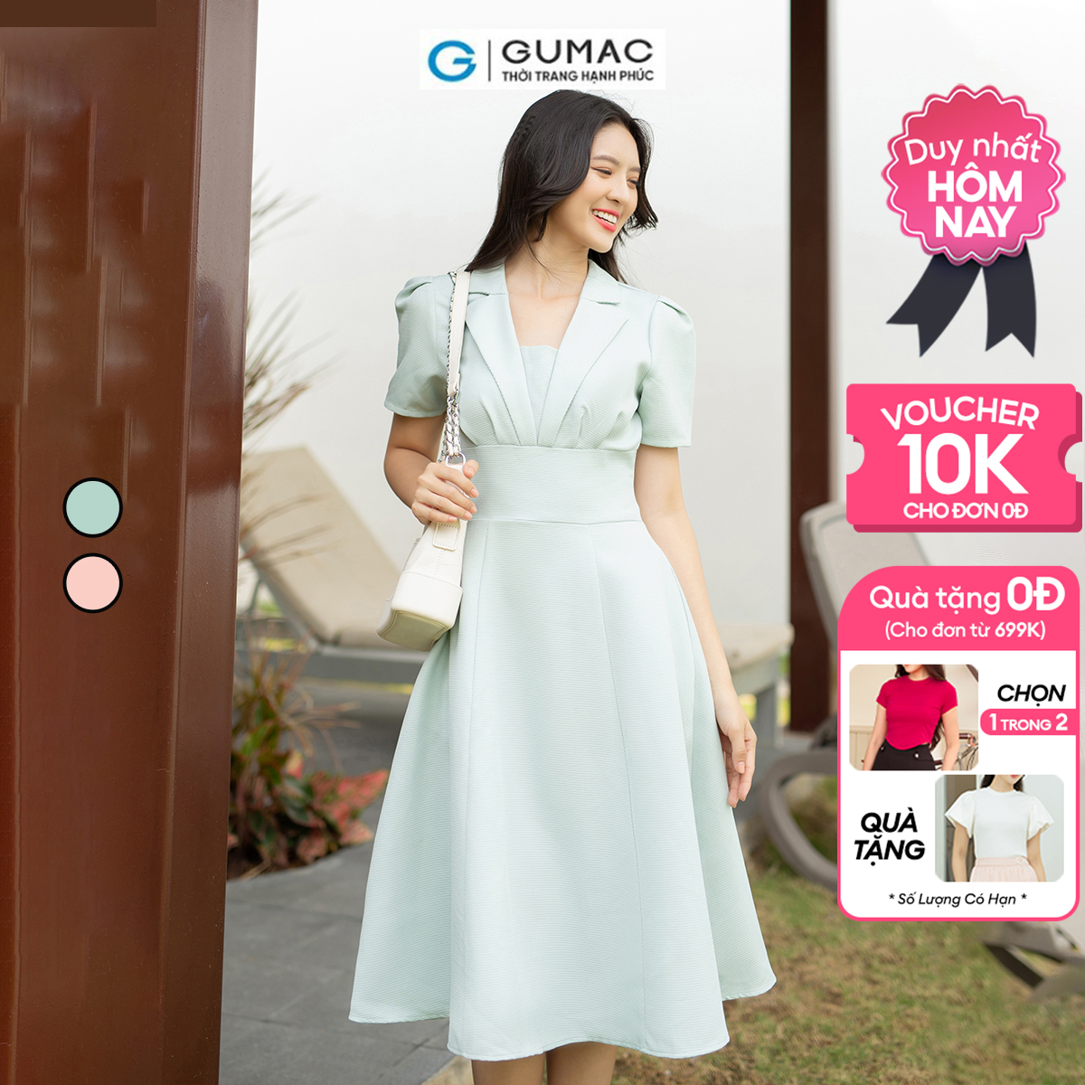 Đầm xòe cổ danton thanh lịch sang trọng thời trang GUMAC DD07041