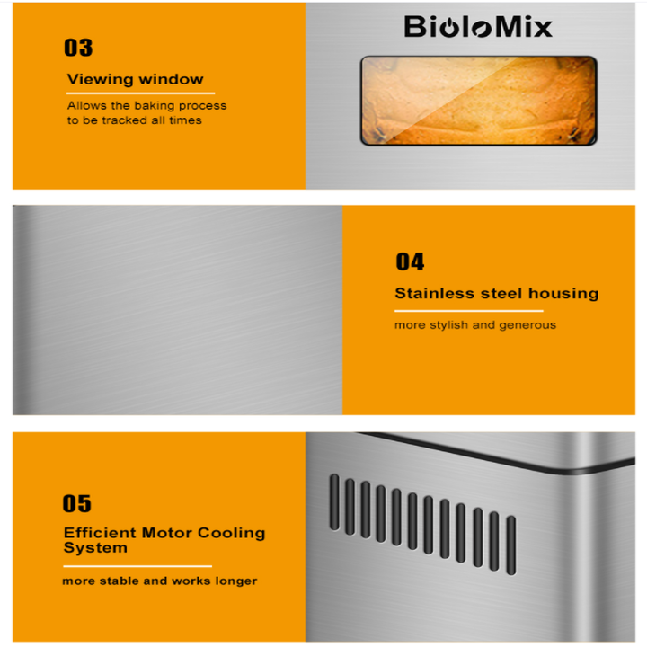 Máy làm bánh mì tự động cao cấp BioloMix BBM013 công suất 650W, với nhiều chương trình tự động làm bánh - Hàng Chính Hãng