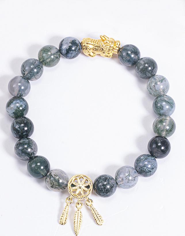 Vòng Tay Phong Thủy Nữ Đá Băng Ngọc Thủy Tảo Phối Charm Dream Catcher Mạ Vàng 24K 8Mm Mệnh Mộc, Hỏa Ngọc Quý Gemstones