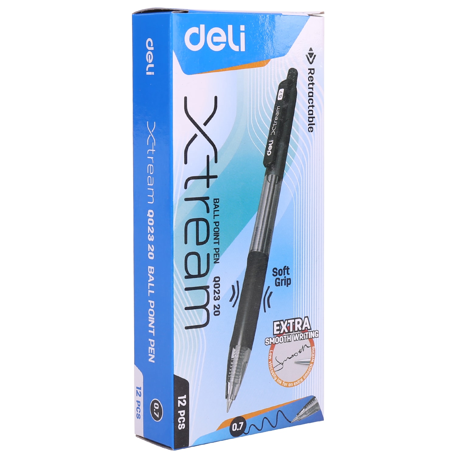 Bút bi dầu Deli - 0.5mm/0.7mm đầu bấm - đệm tay TPR êm ái - mực Xanh/Đen/Đỏ - 12 chiếc/hộp