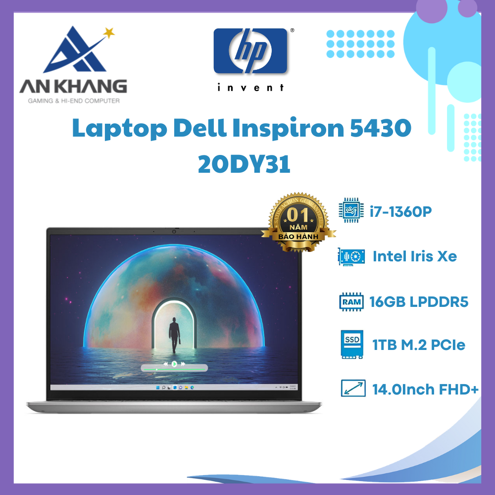 Laptop Dell Inspiron 14 5430 20DY31 (Intel Core i7-1360P | 16GB | 1TB | Intel Iris Xe Graphics | 14.0 inch FHD+ | Win 11 | Office | Bạc) - Hàng Chính Hãng - Bảo Hành 12 Tháng