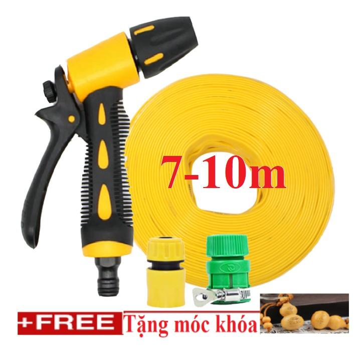 Bộ dây vòi xịt nước rửa xe, tưới cây đa năng, tăng áp 3 lần, loại 7m, 10m 206319 cút sập,+ tặng móc khoá