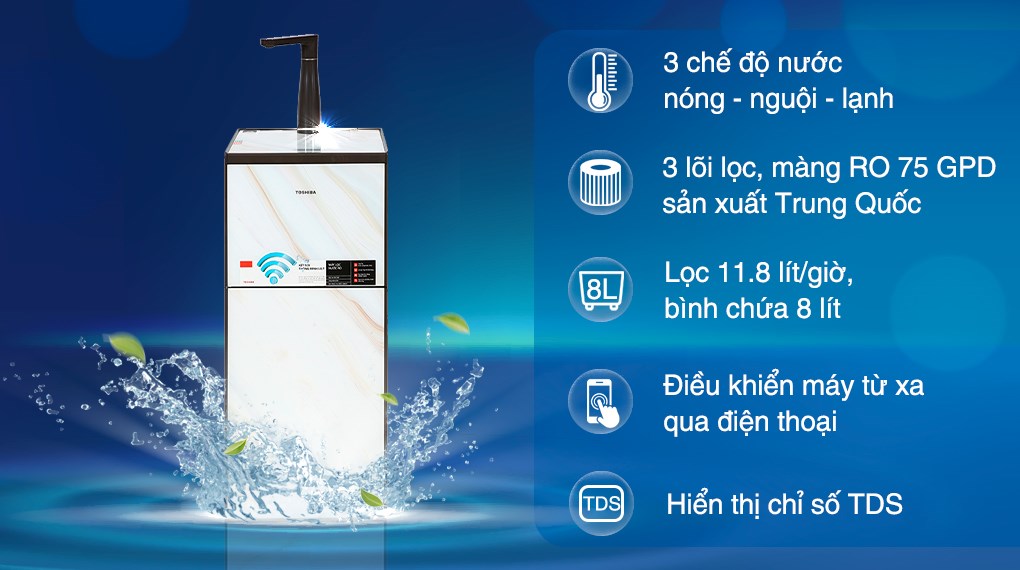 TWP-W1905SV(MB) - Máy lọc nước RO nóng nguội lạnh Toshiba TWP-W1905SV(MB) 3 lõi - Hàng Chính Hãng - Chỉ Giao HCM