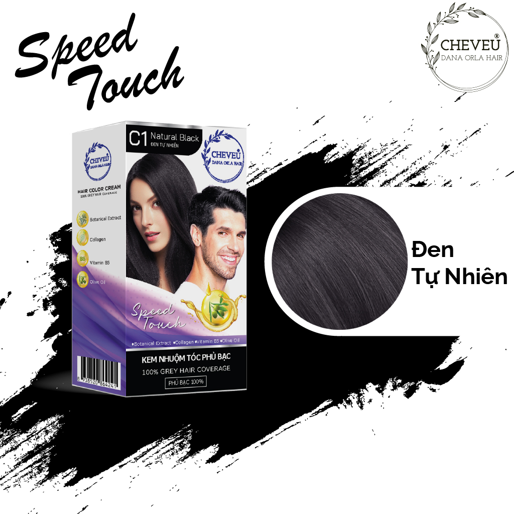 C1 - Đen Tự Nhiên - Kem nhuộm tóc phủ bạc Thảo Dược Cheveu