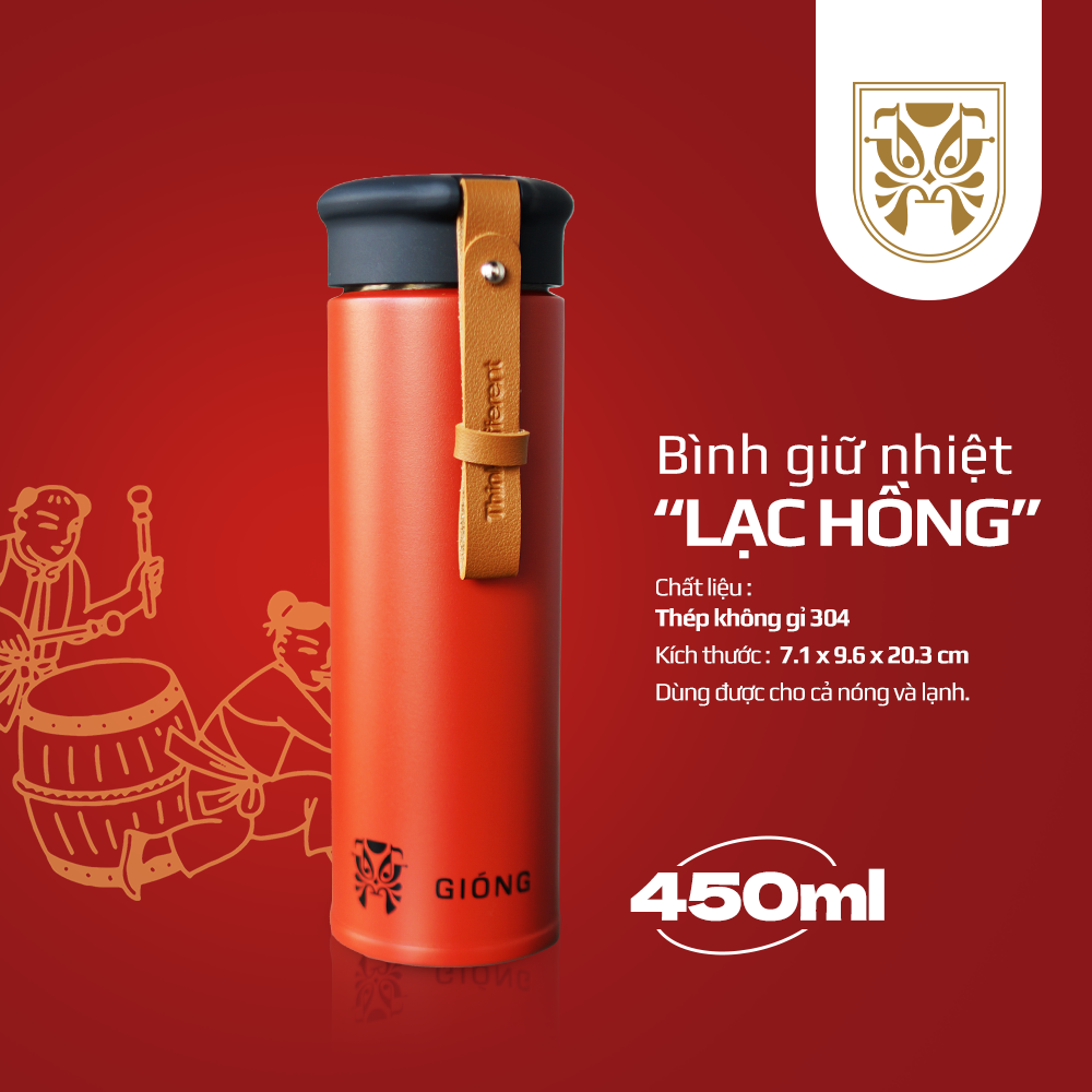 Bình Giữ Nhiệt Inox Có Quai Da Màu Nâu Thương Hiệu La Fonte x Gióng Có Dung Tích 450ml