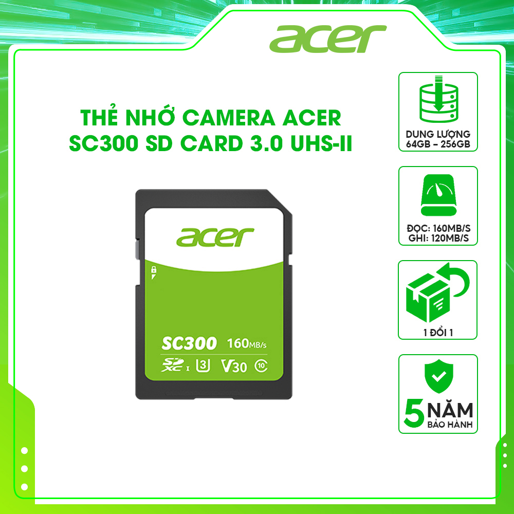 Thẻ nhớ cho camera Acer SD Card SC300 4K UHS-II - Hàng chính hãng