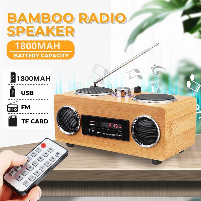 Đài phát thanh đa chức năng Gỗ di động Retro Deep Bass Loa không dây Bass Bass Loa Subwofer với TF USB 1800mAh Màu pin lớn: Gỗ bằng gỗ