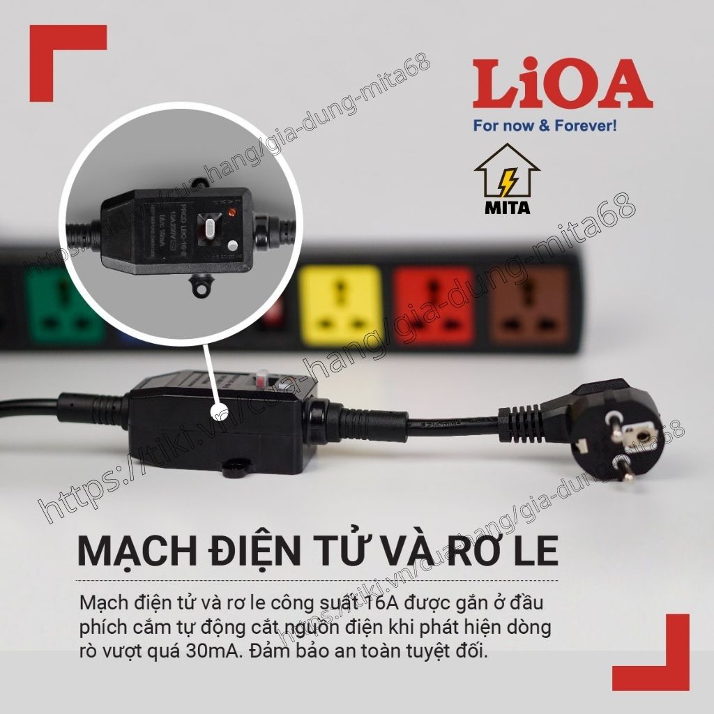 Ổ cắm điện đa năng chống giật LiOA - 3 lỗ, 4 lỗ, 6 lỗ, 8 lỗ dây dài 3m 3 lõi