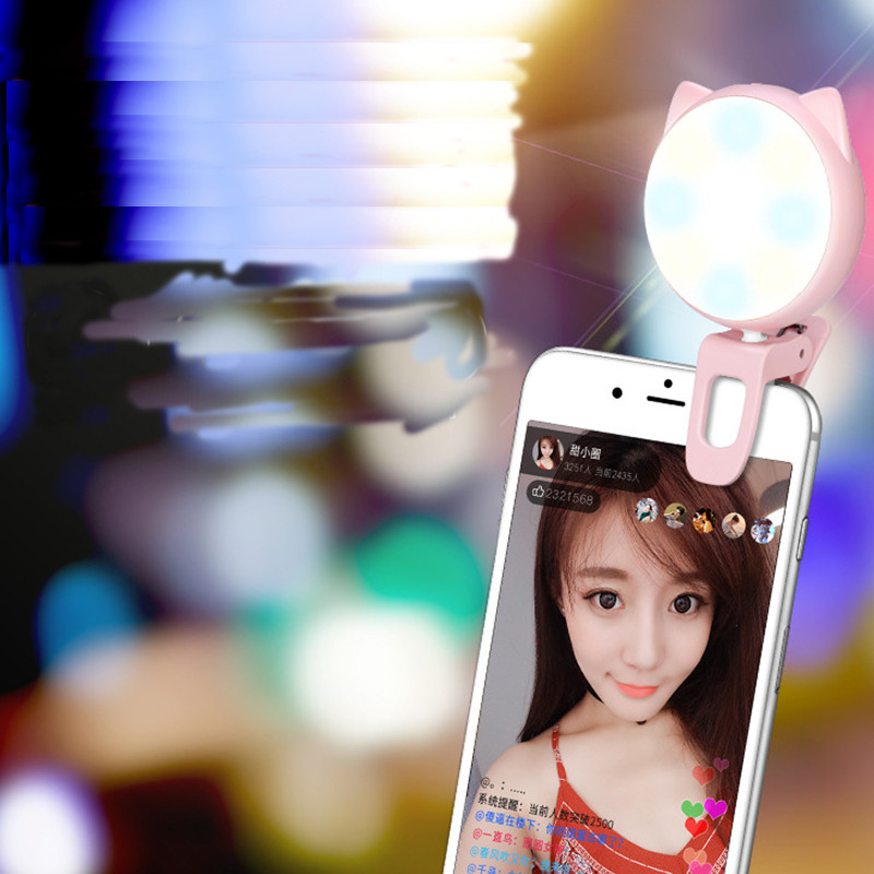 Đèn LED Selfie trợ sáng kẹp điện thoại 3 cấp độ tạo hiệu ứng ánh sáng chụp ảnh tự sướng, quay Tik Tok cực đẹp hình con mèo Jisulife BL02 (Hàng chính hãng)