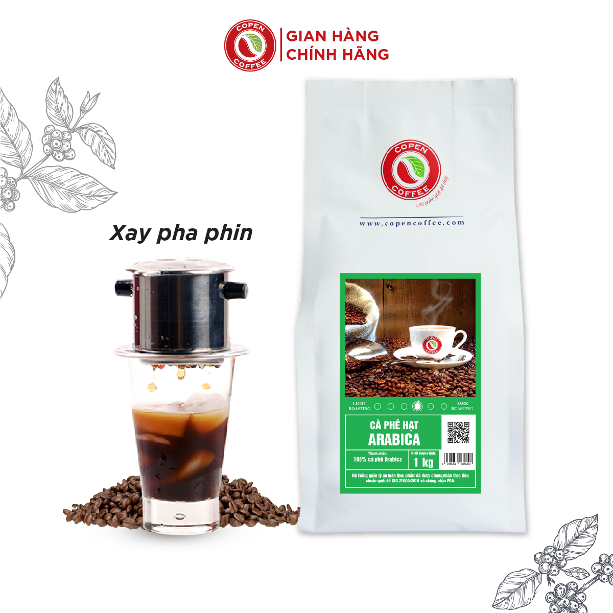 Cà phê hạt Copen Coffee Arabica 1kg (Xay Pha Phin)