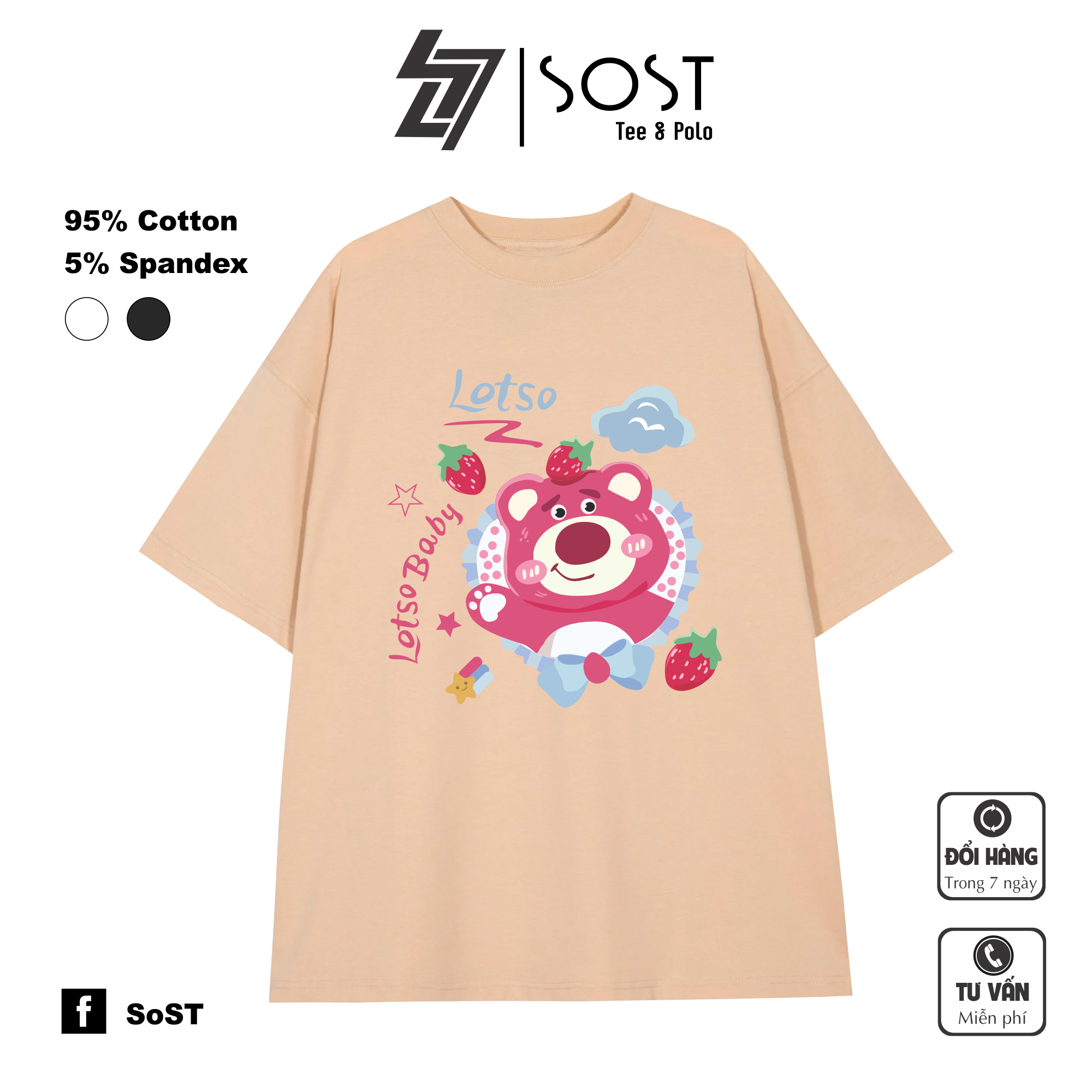 Áo Thun Sost Gấu Lotso Baby Unisex Nam Nữ Chất Cotton Cao Cấp Thoáng Mát