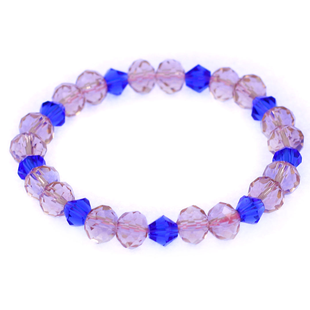 Chuỗi tay pha lê Hồng phấn cắt giác 8 ly phối Pha lê xanh dương CTFLHPGHFLXD8 - Vòng chuỗi phong thủy