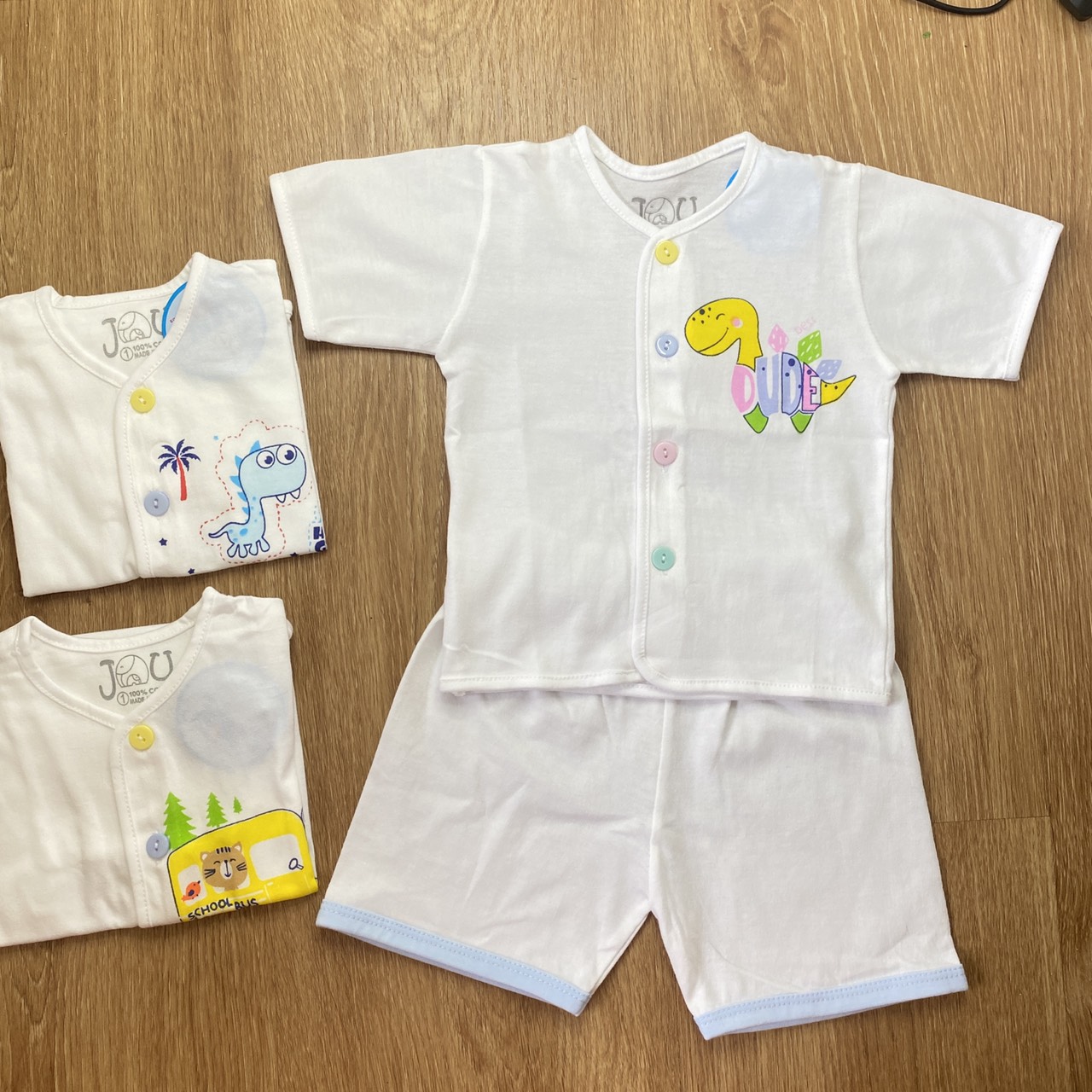 COMBO 3 Bộ quần áo sơ sinh cotton J-FR GGY | Mẫu Tay Ngắn Cài Giữa Trắng | Size 1 -4 cho bé sơ sinh -11 kg | Chất vải thun cotton 100% xịn, đẹp, mềm, họa tiết xinh | Hàng Việt Nam | Quần sơ sinh | Áo sơ sinh | Quần áo trẻ em