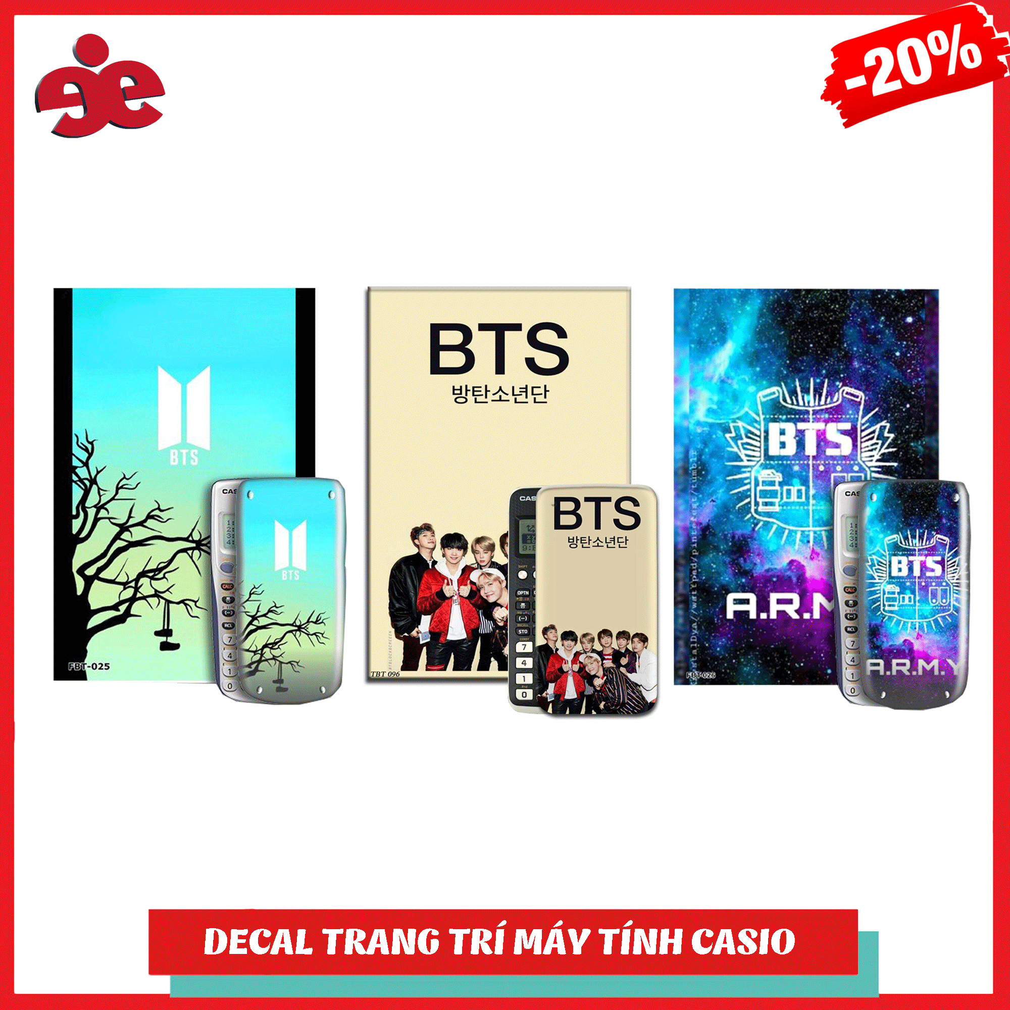 COMBO 3 ĐECAL TRANG TRÍ MÁY TÍNH CASIO / VINACAL  NHÓM NHẠC BTS