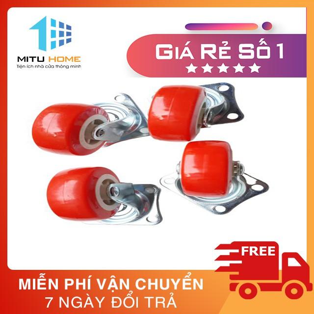 Bộ 4 bánh xe đẩy hàng xoay 360 độ, có khóa loại 7cm Mituhome - nhóm màu viền đỏ - Hỗ trợ vận chuyển