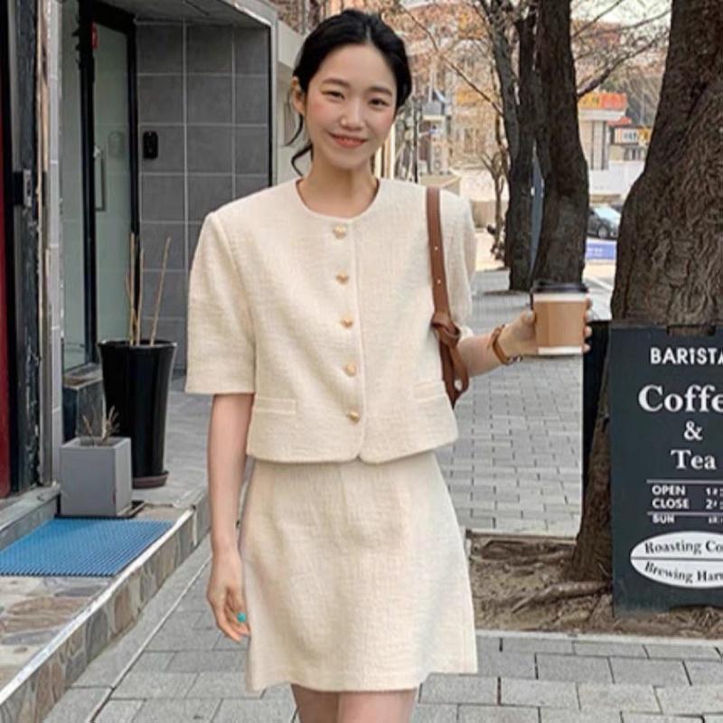 SET DẠ TWEED HÀN QUỐC MÀU KEM NHẸ NHÀNG THANH LỊCH