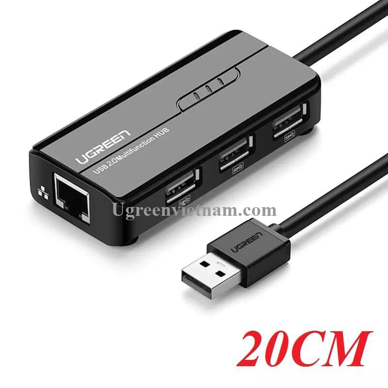 HUB USB 3 cổng 2.0 kèm cổng mạng LAN 10/100Mbps UGREEN CR103 20264 - Hàng Chính Hãng