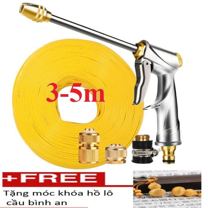 Bộ dây vòi xịt nước rửa xe,tưới cây . tăng áp 3 lần,loại 3m,5m 206701-2đầu đồng,cút đồng+ tặng móc khoá