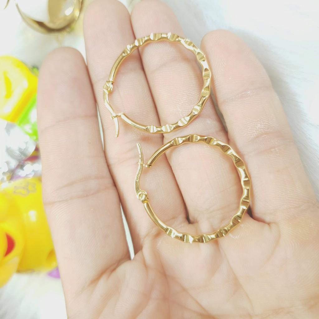 Khuyên Tai Tròn Kiểu Phay Titanium Cao Cấp- Dùng bền màu tắm rửa không đen