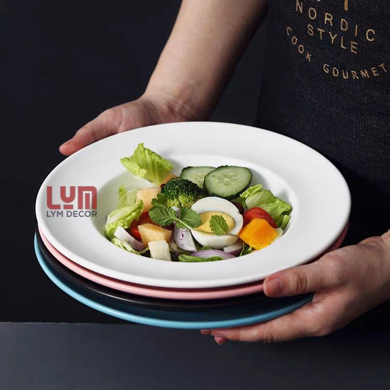 Đĩa sâu lòng 24cm phong cách Bắc Âu, đĩa mì Ý màu pastel miệng loe - Chất sứ cao cấp xuất khẩu