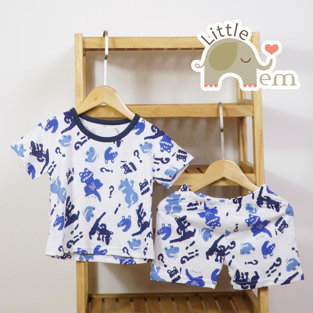 Bộ đồ bé trai Cotton tre cộc tay  _ White dinosaur