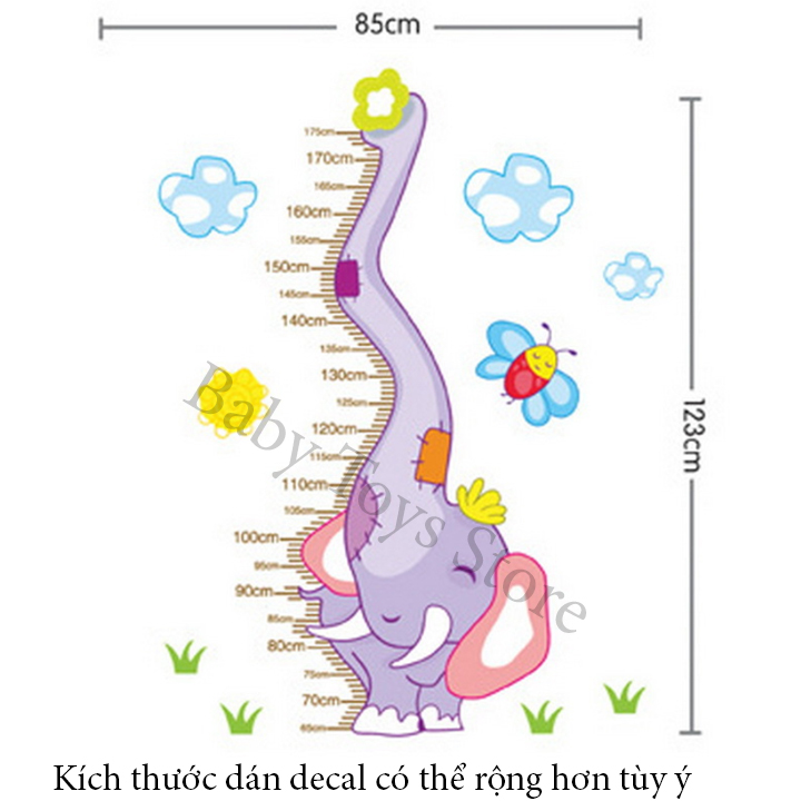 Decal dán tường thước đo chiều cao cho bé hình chú voi dễ thương - Trang trí decor phòng cho bé - Quà Tặng sinh nhật cho trẻ