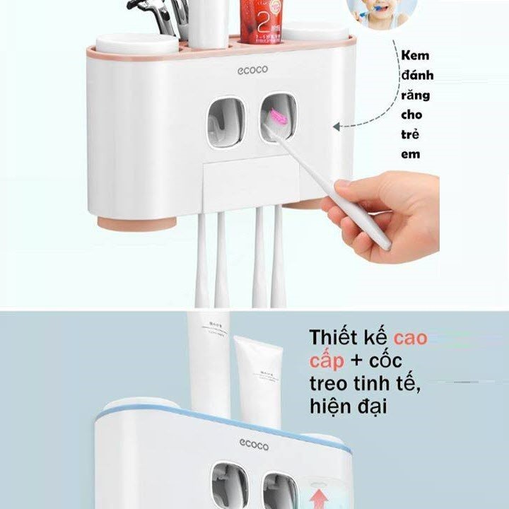 Kệ để và sắp xếp đồ nhà tắm treo tường kiêm 2 dụng cụ nhả kem đánh răng tự động cho người lớn, trẻ em Ecoco cao cấp ƯU ĐÃI LỚN HÔM NAY