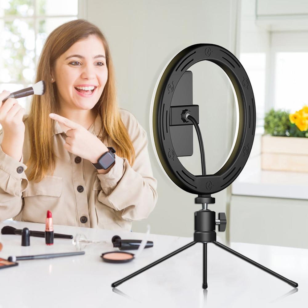 Đèn LED Ring Light Desktop có thể điều chỉnh độ sáng với giá đỡ điện thoại chân máy nhỏ Rmote Shutter