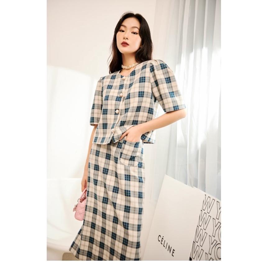 Set váy họa tiết kẻ caro trẻ trung, sang trọng