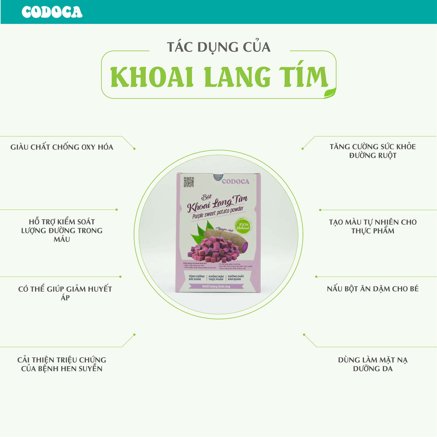 Bột Khoai lang tím Codoca nguyên chất sấy lạnh Tốt cho sức khỏe, Tạo màu tự nhiên cho thực phẩm