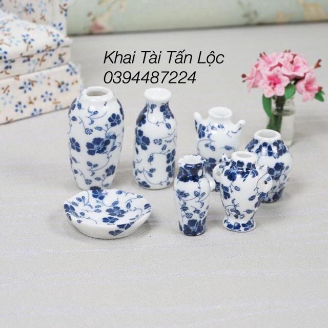 Bộ bình hoa mini bằng gốm 7 món trang trí