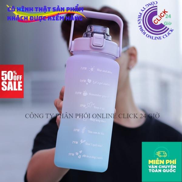 Bình Nước Thể Thao 2L Có Sticker Chia Vạch Báo Giờ Nhắc Uống Nước Có Ống Hút Chất Liệu Nhựa Đạt Chuẩn - Hàng Cao Cấp