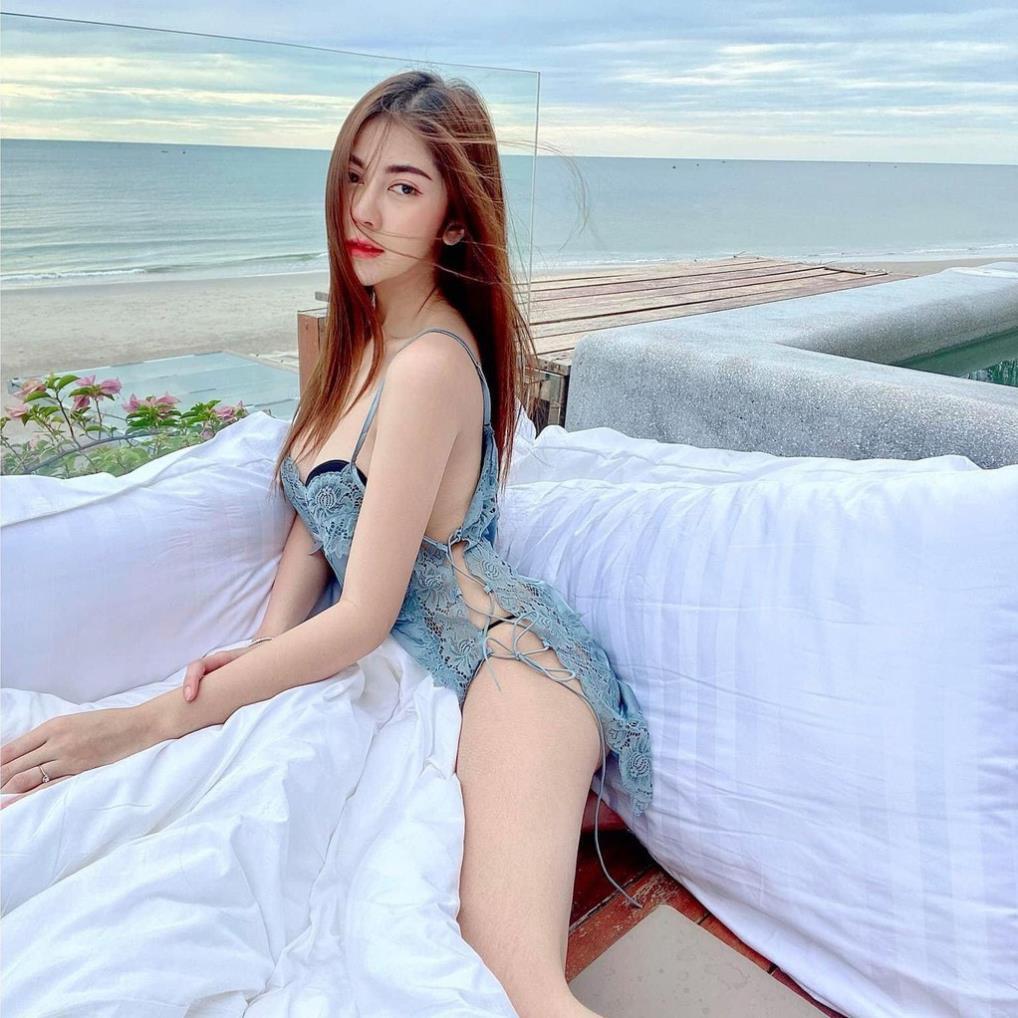 Váy ngủ sexy đan dây hông đầm ngủ lụa phối ren gợi cảm với màu đỏ đô quyến rũ *