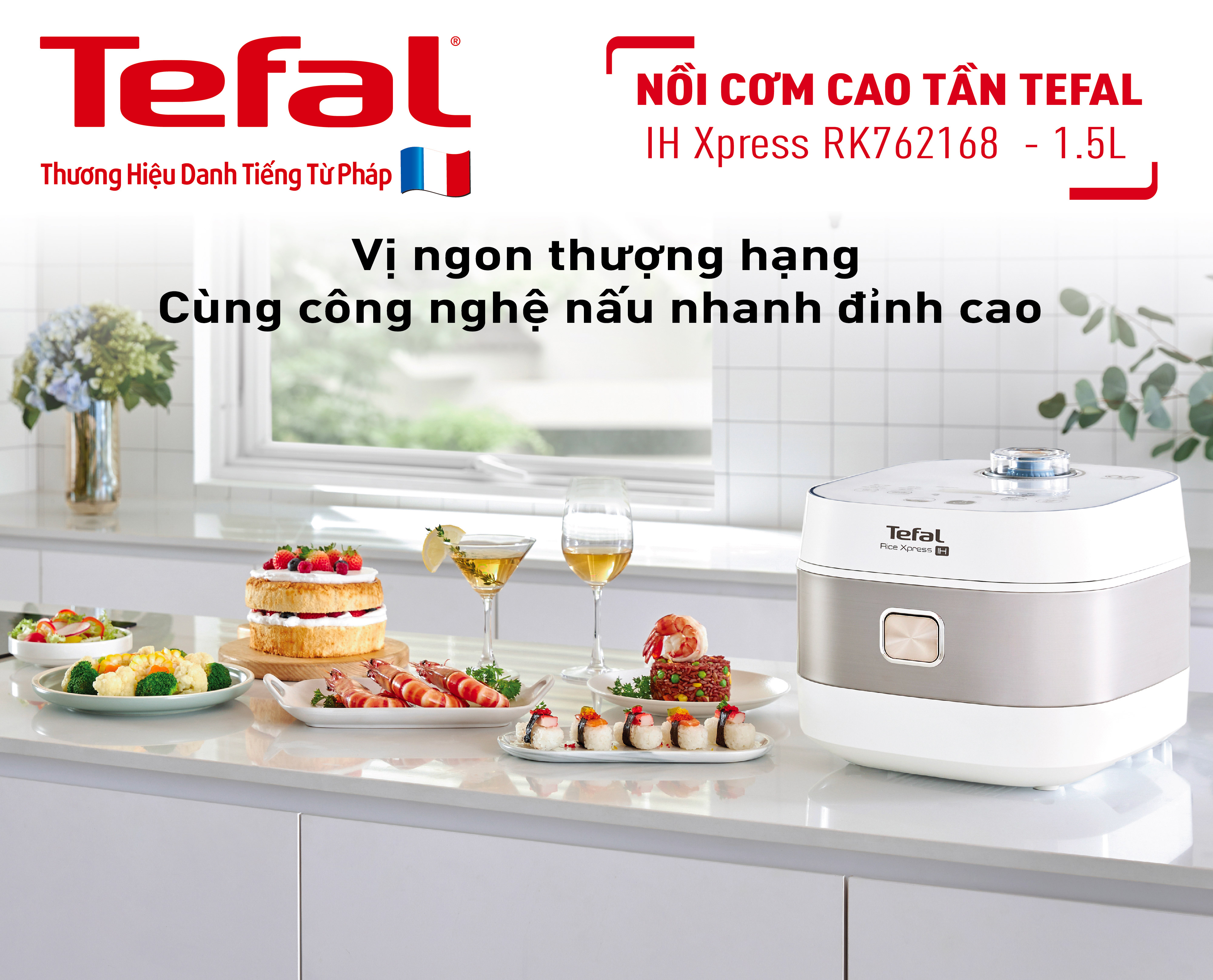 Combo Nồi cơm điện tử cao tần Tefal 1.5L RK762168 & Bộ 2 Chảo chiên Tefal Day By Day 24-28 - Hàng chính hãng