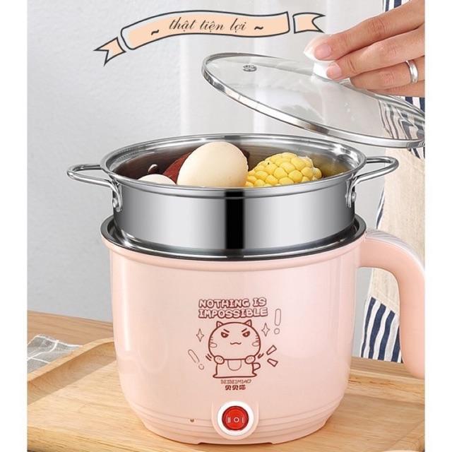 Ca Lẩu Mì Mini Siêu Tốc Cooking Pot Sz 18cm Vung Kính Kèm Giá Hấp Inox