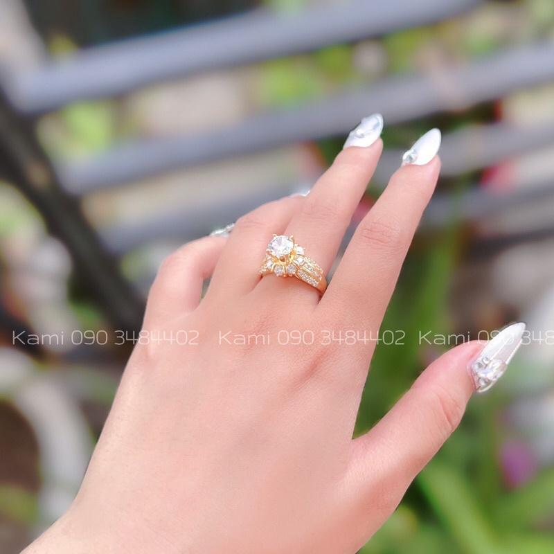 Nhẫn đồng non gắn hột lớn cam kết không đen Kami