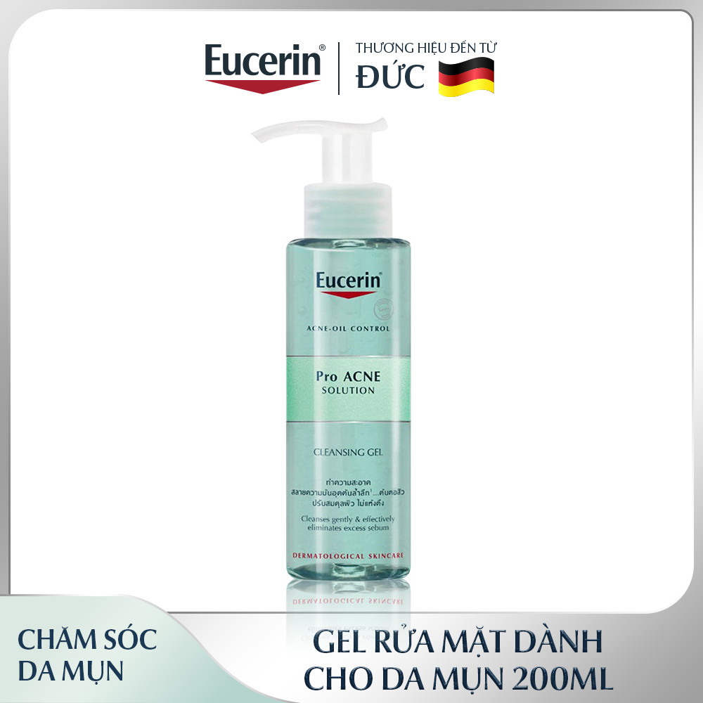 Bộ đôi làm sạch  Eucerin (Gel Rửa Mặt Eucerin Pro Acne Cleansing Gel 200ml + Tinh Chất Dưỡng Giảm Mụn, Mờ Sẹo Eucerin Pro Acne Super Serum 30ml)