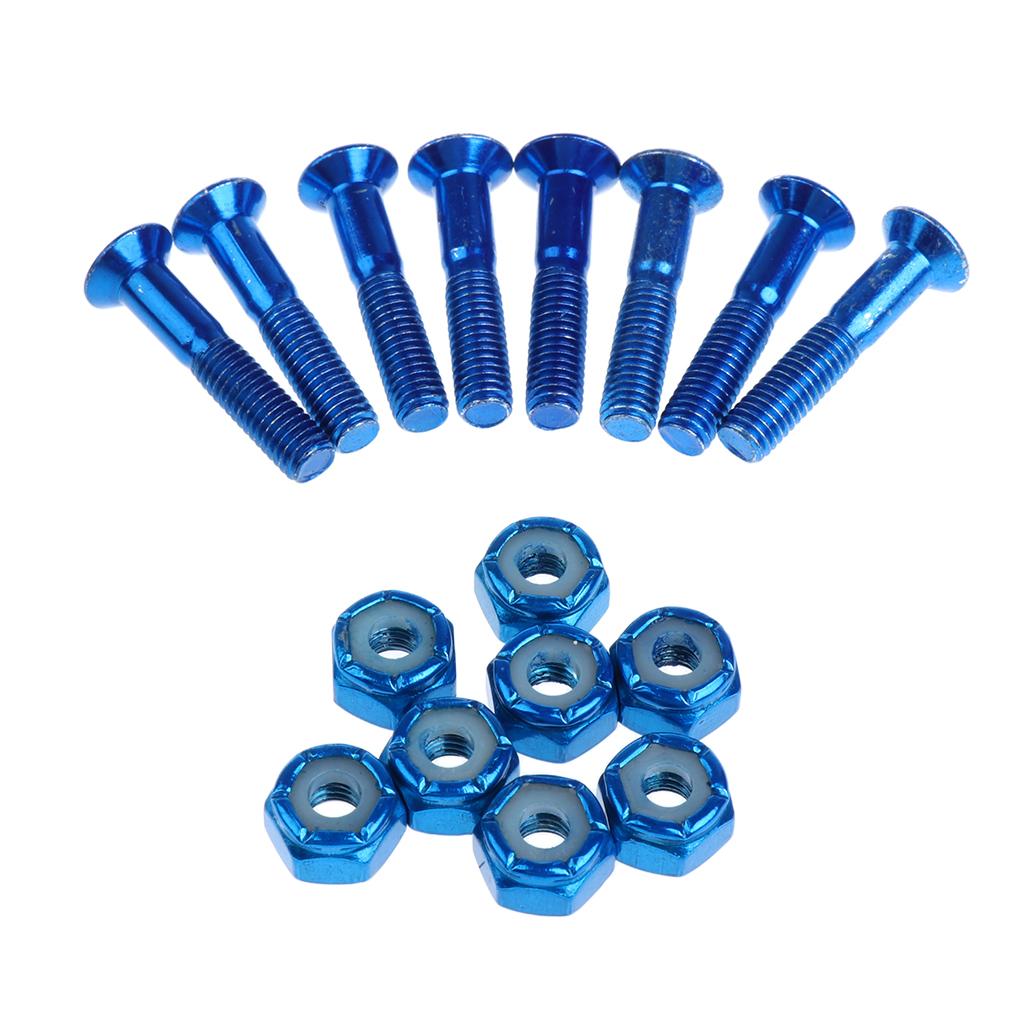 2x8pcs Replacement Skateboard Truck Hardware Set Longboard Screws Bolts Blue