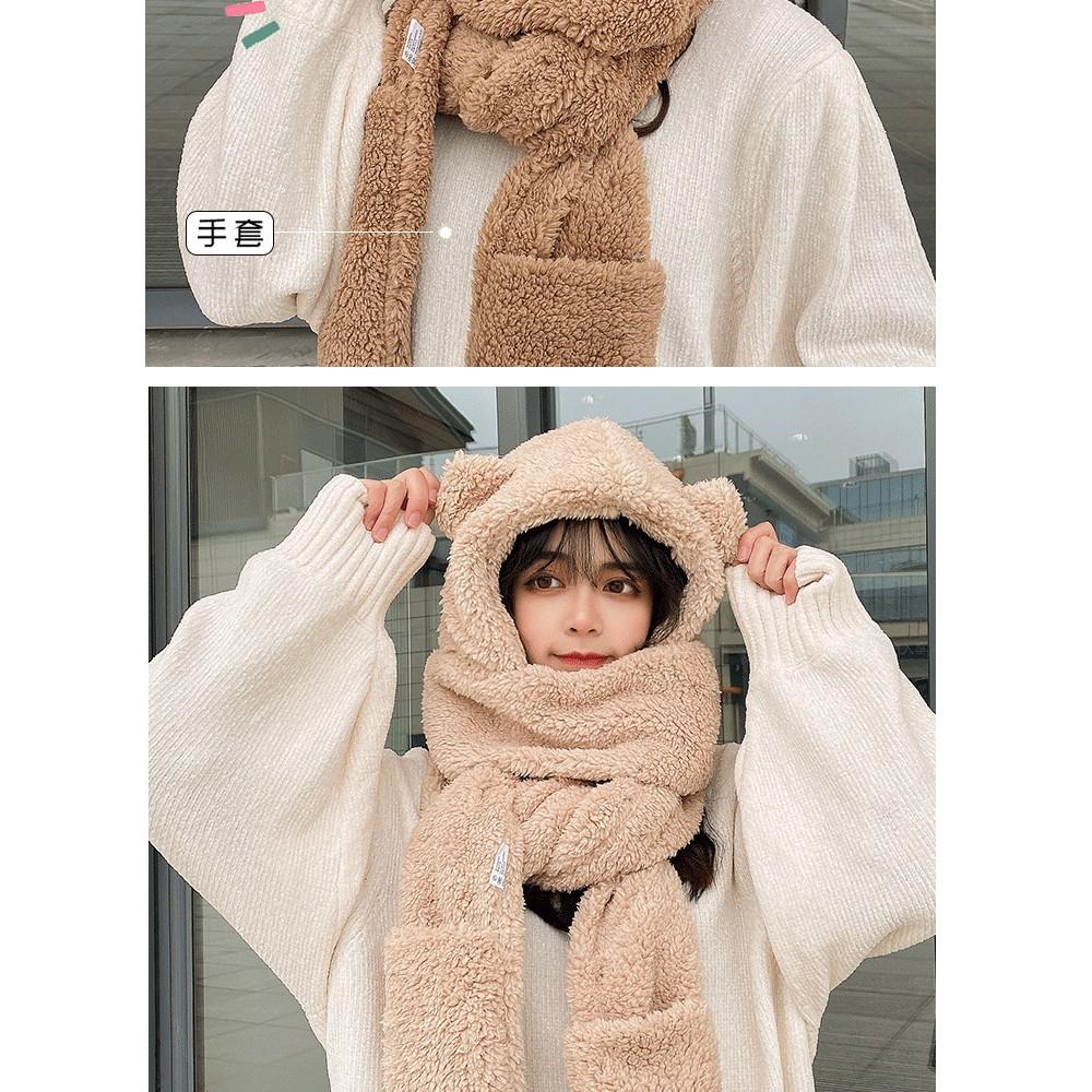 Mũ lông cừu kèm khăn, kèm găng tay 3in1 siêu ấm áp, đáng yêu GD143 GD144