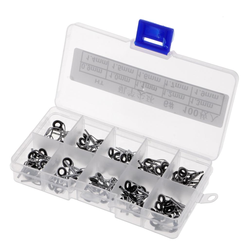 100Pcs Stainless Steel Fishing Rod Guides Ring Rod Repair Kit DIY Tips Ring