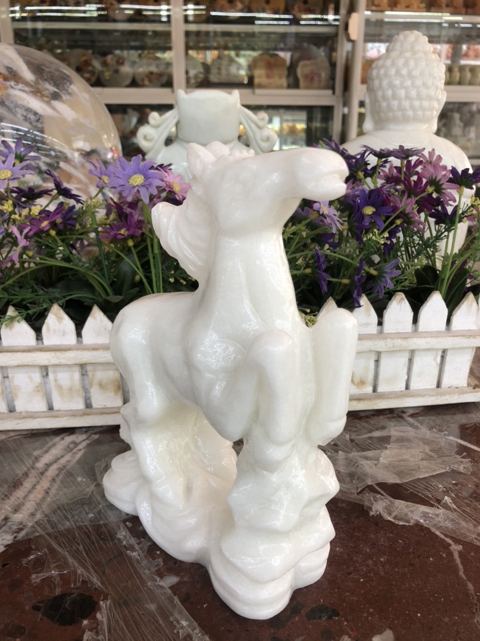 Tượng 12 con giáp phong thủy đá trắng trang trí bàn làm việc - Cao 20 cm