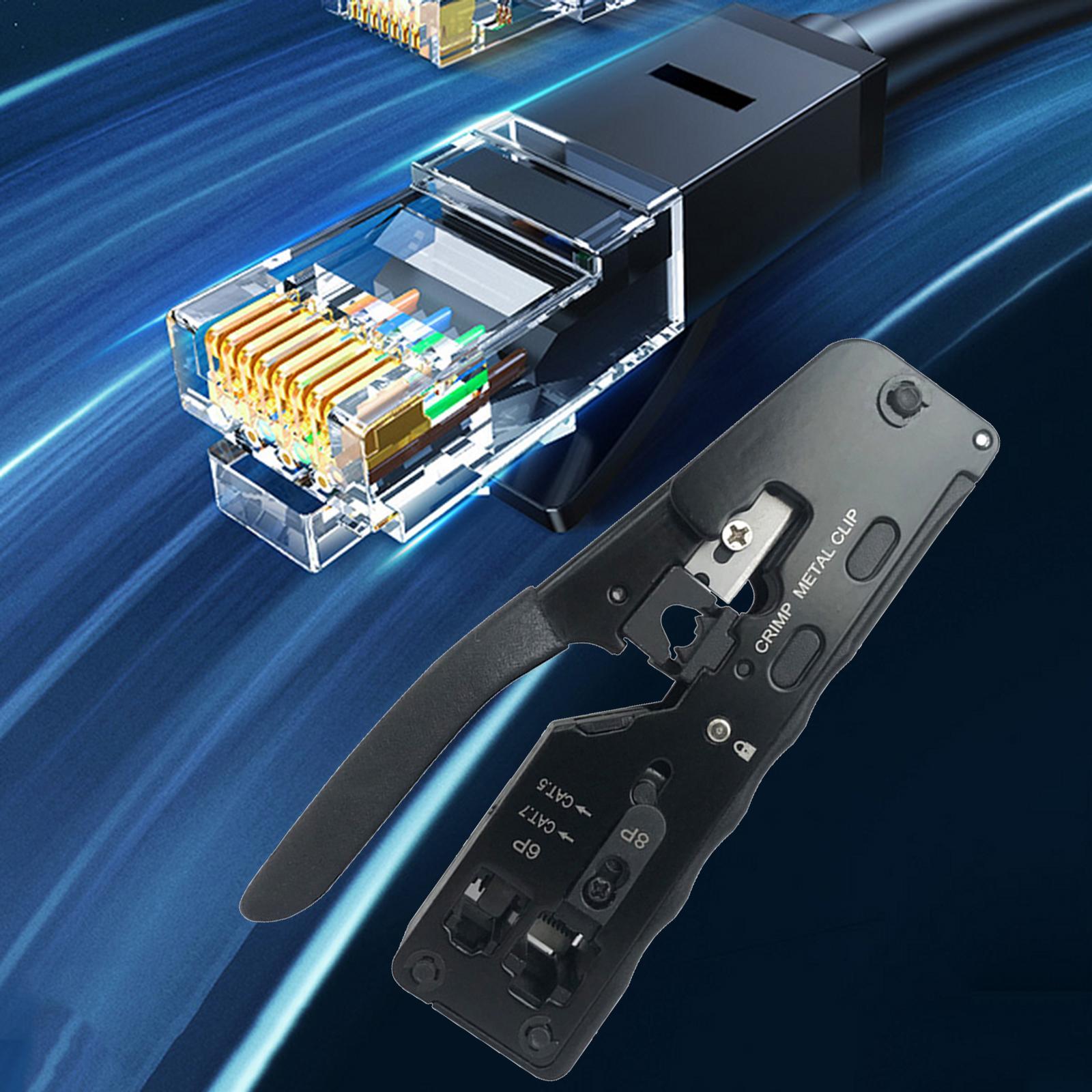 Pass through RJ45 Crimper Cutter Cutting Network Cable Crimping Tool Compact Size Spring Loaded Handle Comfortable Grip