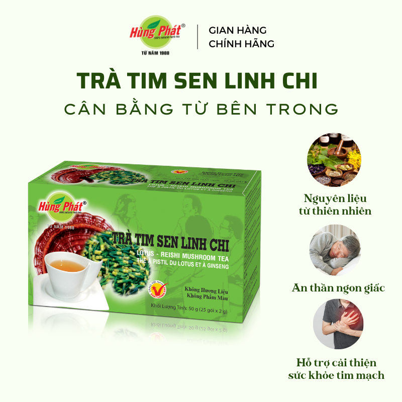 Trà Tim Sen Linh Chi Hỗ Trợ Cải Thiện Giấc Ngủ Tăng Cường Sức Khỏe Hộp 25 gói - Hùng Phát Thương HIệu 35 Năm