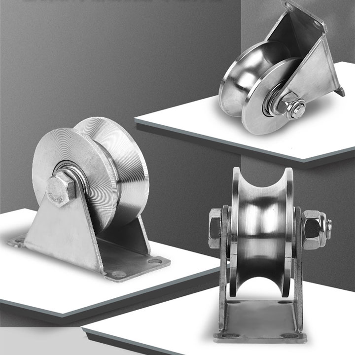 Bộ bánh xe inox 201 cho cửa cổng trượt, lùa, loại 16x48mm