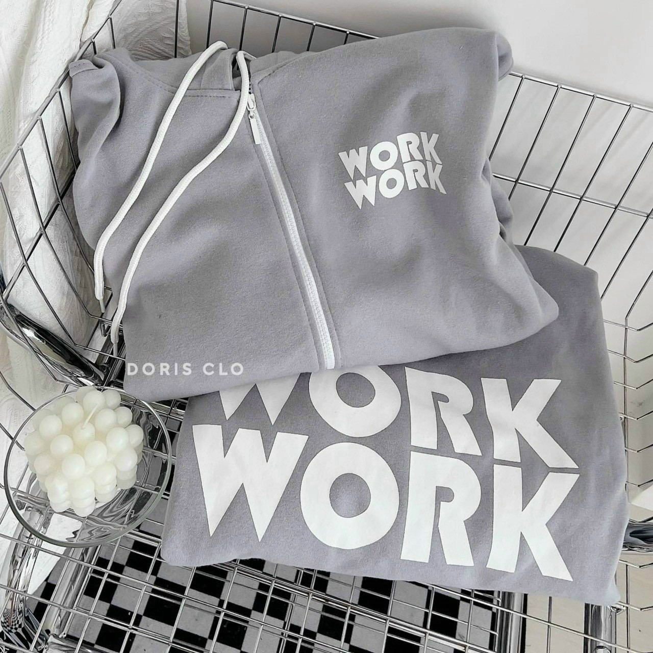 Áo Khoác Thun Nỉ Chữ WORK Có Nón Mũ 2 Lớp - Kiểu Hoodie Có Khóa Kéo Zip - Nam Nữ Cặp Đôi Mặc Thu Đông