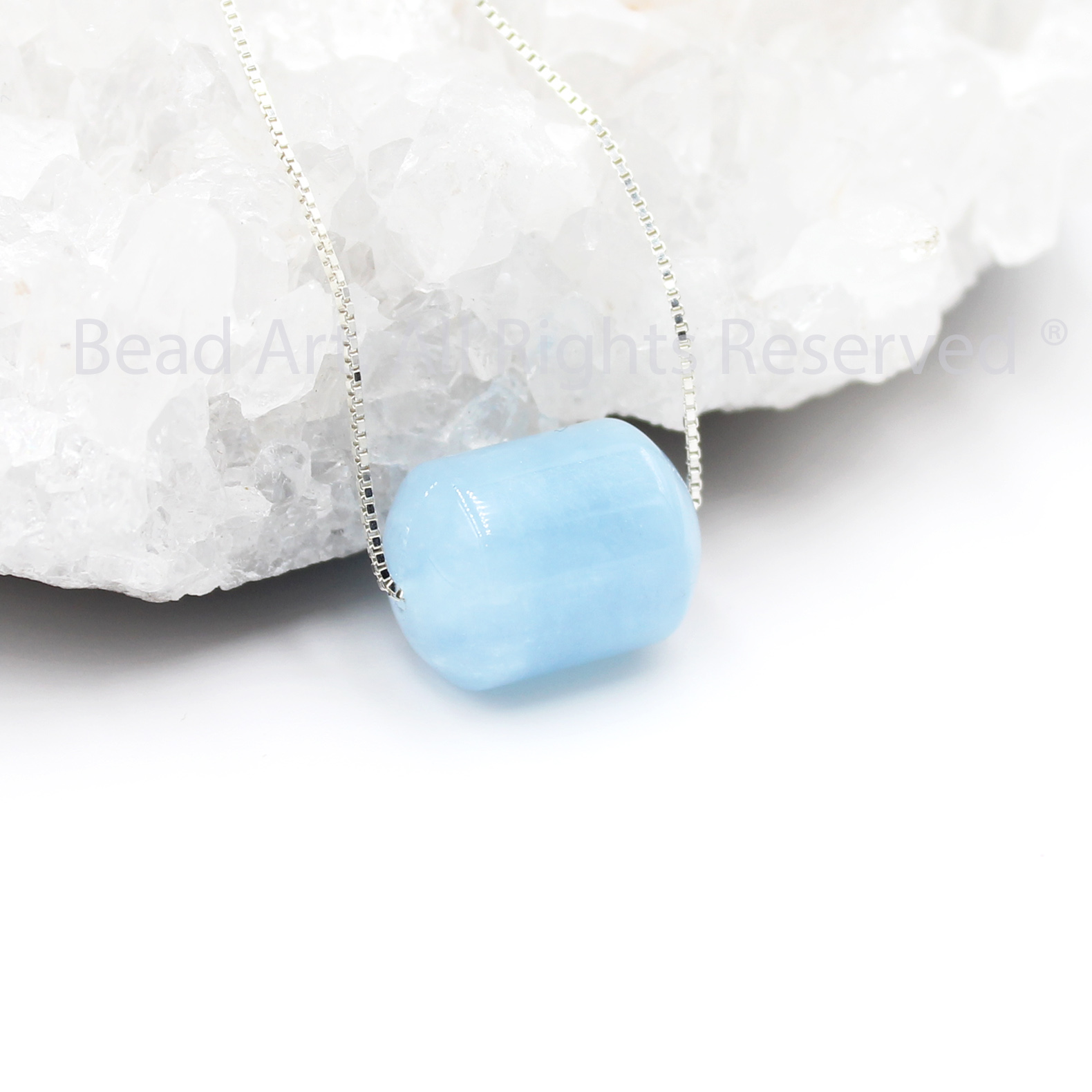 Dây Chuyền 14x10MM Đá Aquamarine, Hải Lam Ngọc, Màu Xanh Biển Tự Nhiên Và Bạc 925, Thuỷ, Mộc, Vòng Cổ, Trang Sức Phong Thuỷ - Bead Art