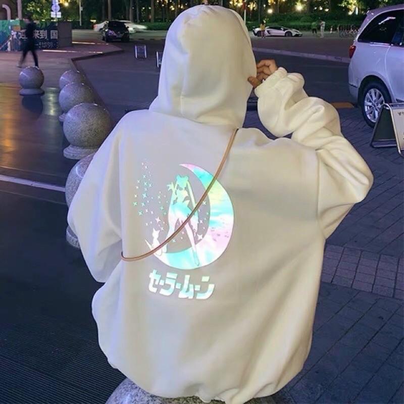 Áo Hoodie Chất Nỉ Ngoại In Thủy Thủ Mặt Trăng Phản Quang Form rộng Unisex Nam Nữ Couple đều mặc được
